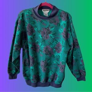 Vintage 90s Green & Purple Floral Crewneck Sweatshirt